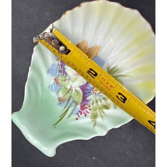 Vtg Lefton Shell Dish Hand Painted Floral 5066 Trinkets Rings Soap Pedestal Blue - Picture 8 of 8